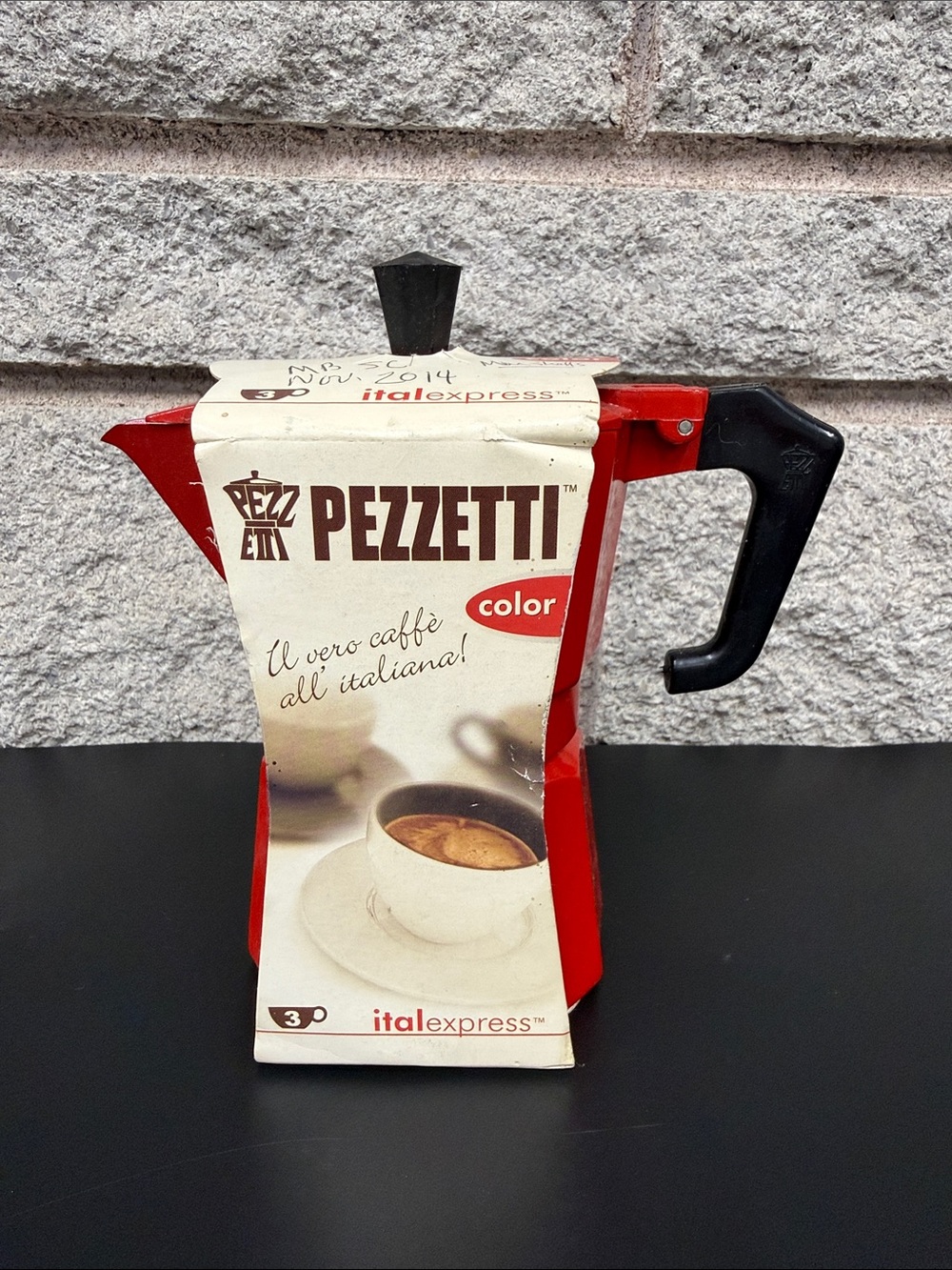 Red Stovetop Espresso Maker with Black Handle